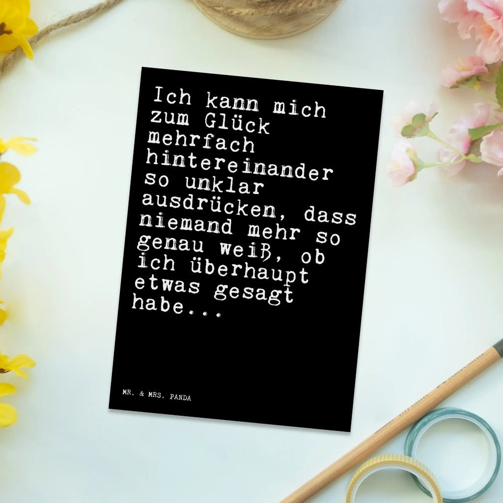 Postkarte Sprüche und Zitate Ich kann mich zum Glück mehrfach hintereinander so unklar ausdrücken, dass niemand mehr so genau weiß, ob ich überhaupt etwas gesagt habe... Postkarte, Karte, Geschenkkarte, Grußkarte, Einladung, Ansichtskarte, Geburtstagskarte, Einladungskarte, Dankeskarte, Ansichtskarten, Einladung Geburtstag, Einladungskarten Geburtstag, Spruch, Sprüche, lustige Sprüche, Weisheiten, Zitate, Spruch Geschenke, Spruch Sprüche Weisheiten Zitate Lustig Weisheit Worte