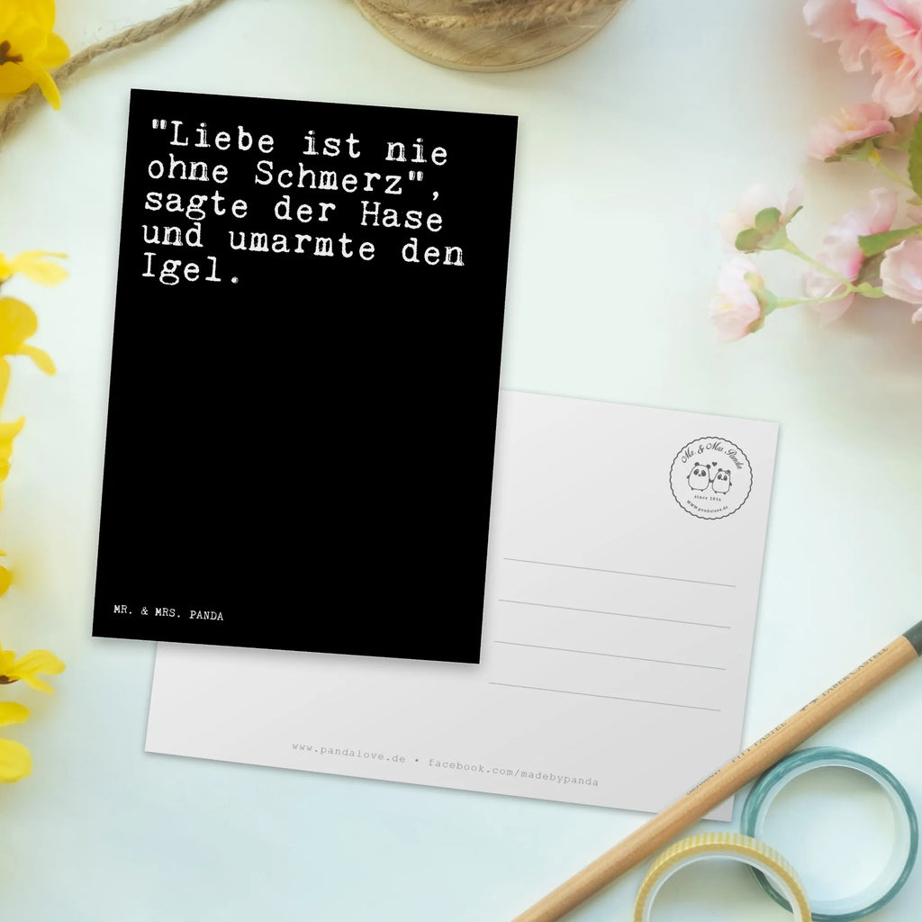 Postkarte Sprüche und Zitate "Liebe ist nie ohne Schmerz", sagte der Hase und umarmte den Igel. Postkarte, Karte, Geschenkkarte, Grußkarte, Einladung, Ansichtskarte, Geburtstagskarte, Einladungskarte, Dankeskarte, Ansichtskarten, Einladung Geburtstag, Einladungskarten Geburtstag, Spruch, Sprüche, lustige Sprüche, Weisheiten, Zitate, Spruch Geschenke, Spruch Sprüche Weisheiten Zitate Lustig Weisheit Worte