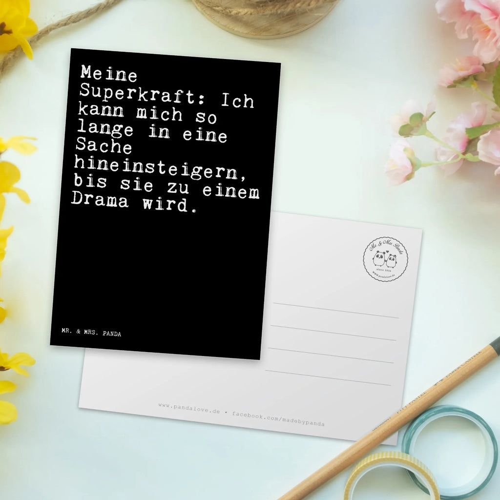 Postkarte Sprüche und Zitate Meine Superkraft: Ich kann mich so lange in eine Sache hineinsteigern, bis sie zu einem Drama wird. Postkarte, Karte, Geschenkkarte, Grußkarte, Einladung, Ansichtskarte, Geburtstagskarte, Einladungskarte, Dankeskarte, Ansichtskarten, Einladung Geburtstag, Einladungskarten Geburtstag, Spruch, Sprüche, lustige Sprüche, Weisheiten, Zitate, Spruch Geschenke, Spruch Sprüche Weisheiten Zitate Lustig Weisheit Worte