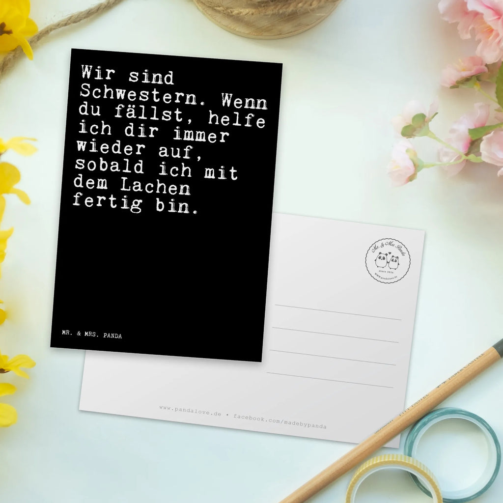 Postkarte Sprüche und Zitate Wir sind Schwestern. Wenn du fällst, helfe ich dir immer wieder auf, sobald ich mit dem Lachen fertig bin. Postkarte, Karte, Geschenkkarte, Grußkarte, Einladung, Ansichtskarte, Geburtstagskarte, Einladungskarte, Dankeskarte, Ansichtskarten, Einladung Geburtstag, Einladungskarten Geburtstag, Spruch, Sprüche, lustige Sprüche, Weisheiten, Zitate, Spruch Geschenke, Spruch Sprüche Weisheiten Zitate Lustig Weisheit Worte