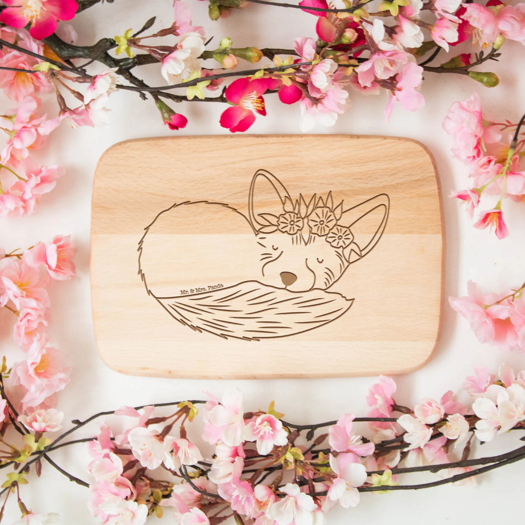 Frühstücksbrett Wüstenfuchs Blumenkranz Frühstücksbrett, Holzbrett, Schneidebrett, Schneidebrett Holz, Frühstücksbrettchen, Küchenbrett, Afrika, Wildtiere, Wüste, Wüstenfuchs, Blumen, Blumenkranz, Glücklich