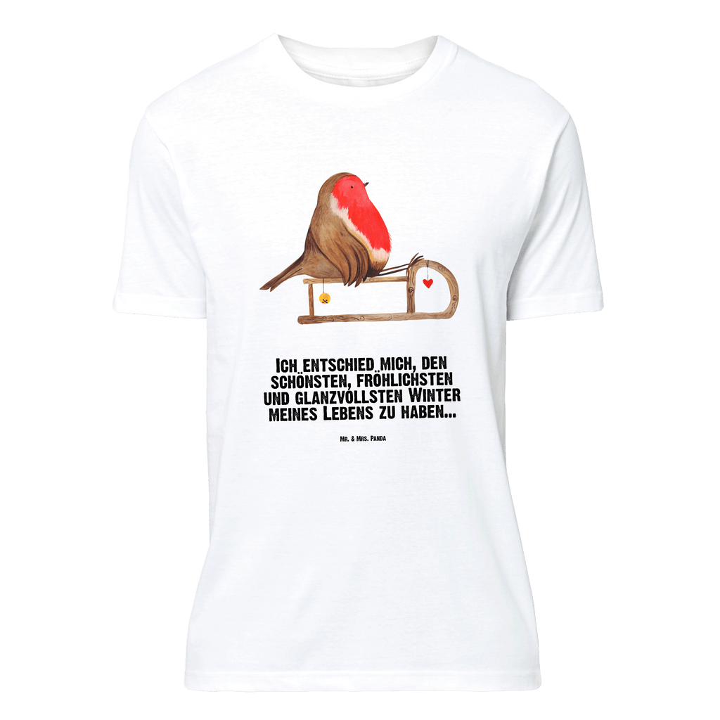 T-Shirt Standard Rotkehlchen Schlitten T-Shirt, Shirt, Tshirt, Lustiges T-Shirt, T-Shirt mit Spruch, Party, Junggesellenabschied, Jubiläum, Geburstag, Herrn, Damen, Männer, Frauen, Schlafshirt, Nachthemd, Sprüche, Winter, Weihnachten, Weihnachtsdeko, Nikolaus, Advent, Heiligabend, Wintermotiv, Schlitten, Vogel