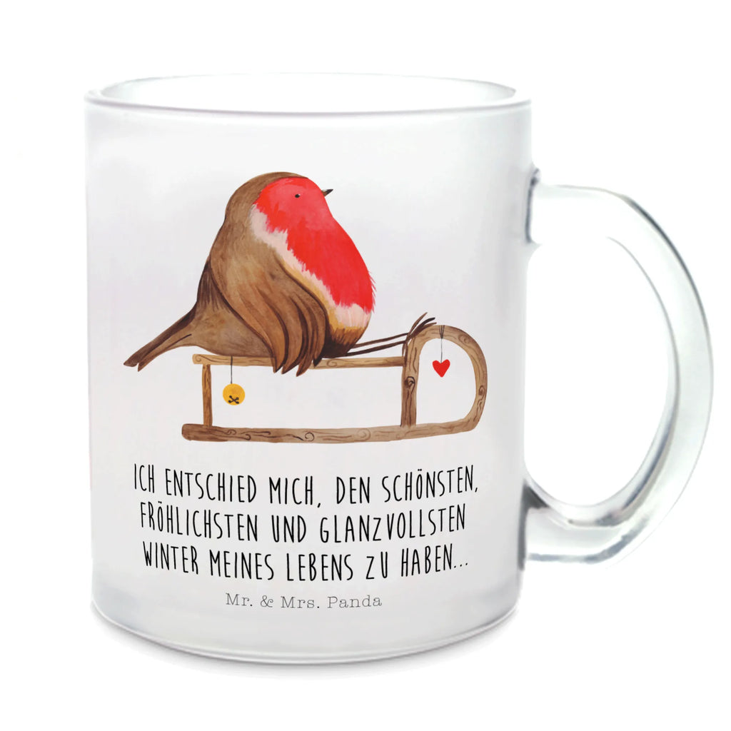 Teetasse Rotkehlchen Schlitten Teetasse, Teeglas, Teebecher, Tasse mit Henkel, Tasse, Glas Teetasse, Teetasse aus Glas, Winter, Weihnachten, Weihnachtsdeko, Nikolaus, Advent, Heiligabend, Wintermotiv, Schlitten, Vogel