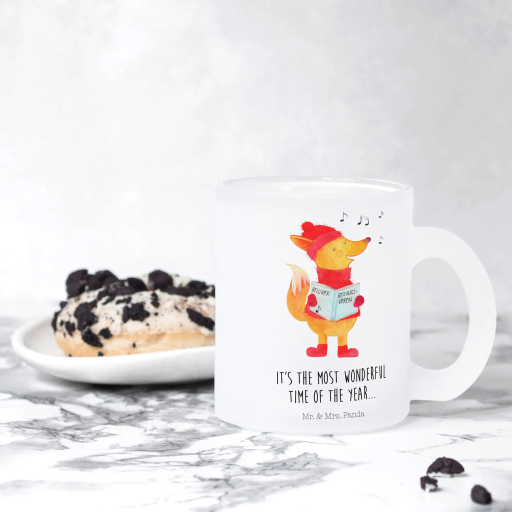 Teetasse Fuchs Sänger Teetasse, Teeglas, Teebecher, Tasse mit Henkel, Tasse, Glas Teetasse, Teetasse aus Glas, Winter, Weihnachten, Weihnachtsdeko, Nikolaus, Advent, Heiligabend, Wintermotiv, Fuchs, Füchse, Sänger, Geschenk Sänger, Singen, Weihnachtslieder