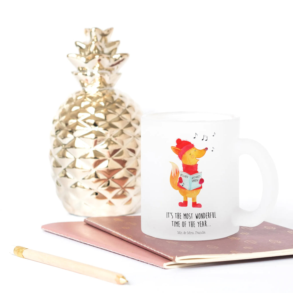 Teetasse Fuchs Sänger Teetasse, Teeglas, Teebecher, Tasse mit Henkel, Tasse, Glas Teetasse, Teetasse aus Glas, Winter, Weihnachten, Weihnachtsdeko, Nikolaus, Advent, Heiligabend, Wintermotiv, Fuchs, Füchse, Sänger, Geschenk Sänger, Singen, Weihnachtslieder