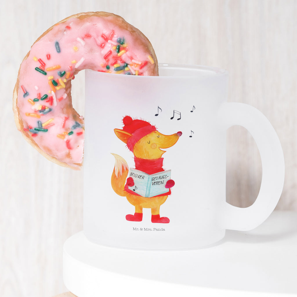 Teetasse Fuchs Sänger Teetasse, Teeglas, Teebecher, Tasse mit Henkel, Tasse, Glas Teetasse, Teetasse aus Glas, Winter, Weihnachten, Weihnachtsdeko, Nikolaus, Advent, Heiligabend, Wintermotiv, Fuchs, Füchse, Sänger, Geschenk Sänger, Singen, Weihnachtslieder