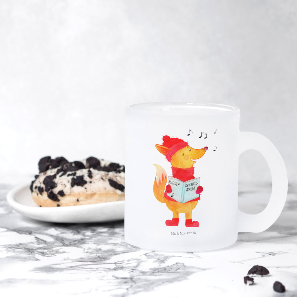 Teetasse Fuchs Sänger Teetasse, Teeglas, Teebecher, Tasse mit Henkel, Tasse, Glas Teetasse, Teetasse aus Glas, Winter, Weihnachten, Weihnachtsdeko, Nikolaus, Advent, Heiligabend, Wintermotiv, Fuchs, Füchse, Sänger, Geschenk Sänger, Singen, Weihnachtslieder