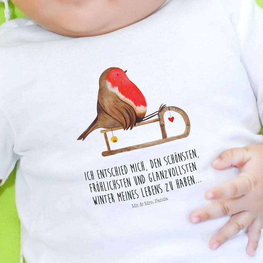 Organic Baby Shirt Rotkehlchen Schlitten Baby T-Shirt, Jungen Baby T-Shirt, Mädchen Baby T-Shirt, Shirt, Winter, Weihnachten, Weihnachtsdeko, Nikolaus, Advent, Heiligabend, Wintermotiv, Schlitten, Vogel