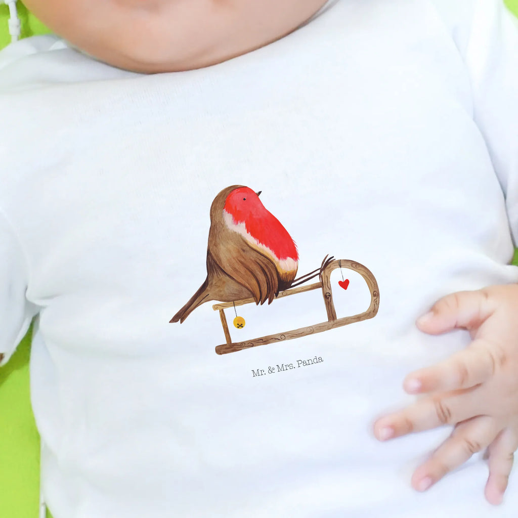 Organic Baby Shirt Rotkehlchen Schlitten Baby T-Shirt, Jungen Baby T-Shirt, Mädchen Baby T-Shirt, Shirt, Winter, Weihnachten, Weihnachtsdeko, Nikolaus, Advent, Heiligabend, Wintermotiv, Schlitten, Vogel