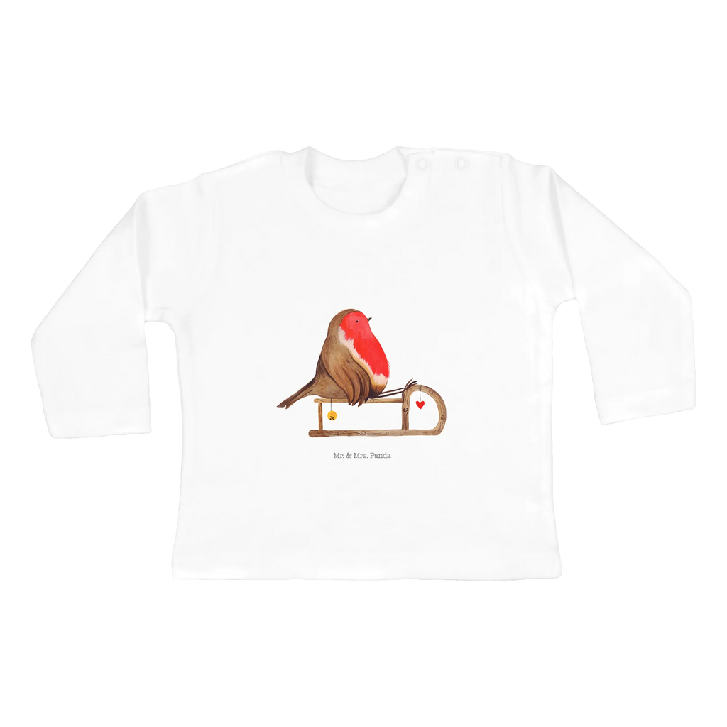 Baby Longsleeve Rotkehlchen Schlitten Mädchen, Jungen, Baby, Langarm, Bio, Kleidung, Winter, Weihnachten, Weihnachtsdeko, Nikolaus, Advent, Heiligabend, Wintermotiv, Schlitten, Vogel