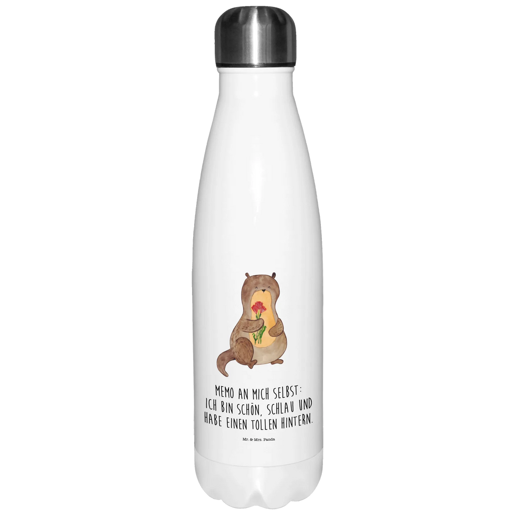 Thermosflasche Otter Blumenstrauß Isolierflasche, Thermoflasche, Trinkflasche, Thermos, Edelstahl, Otter, Fischotter, Seeotter, Otter Seeotter See Otter