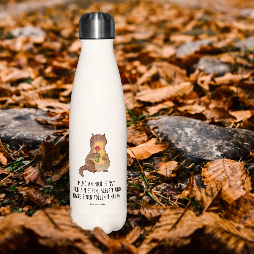 Thermosflasche Otter Blumenstrauß Isolierflasche, Thermoflasche, Trinkflasche, Thermos, Edelstahl, Otter, Fischotter, Seeotter, Otter Seeotter See Otter