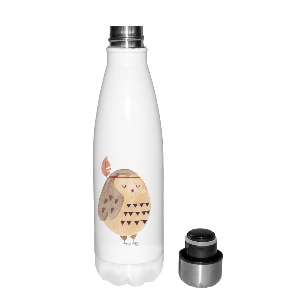 Thermosflasche Eule Federschmuck Isolierflasche, Thermoflasche, Trinkflasche, Thermos, Edelstahl, Eule, Eule Deko, Owl, Das Leben ist ein Abenteuer, Reisespruch, Federschmuck, Dekoration