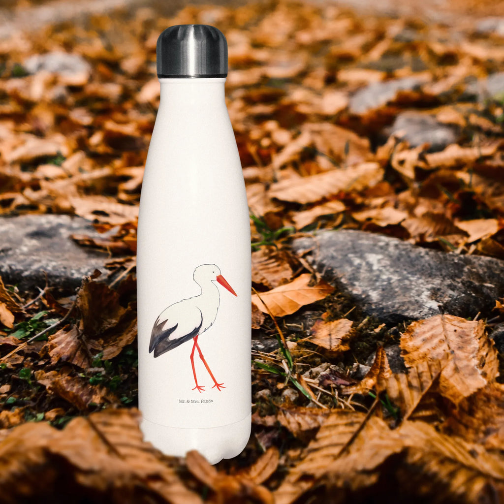 Thermosflasche Storch Isolierflasche, Thermoflasche, Trinkflasche, Thermos, Edelstahl, Tiermotive, Gute Laune, lustige Sprüche, Tiere, Storch, Störche, Schwangerschaft, Geburt, Mutter, Mütter, Mutter werden, Schwanger, Babybauch, Baby