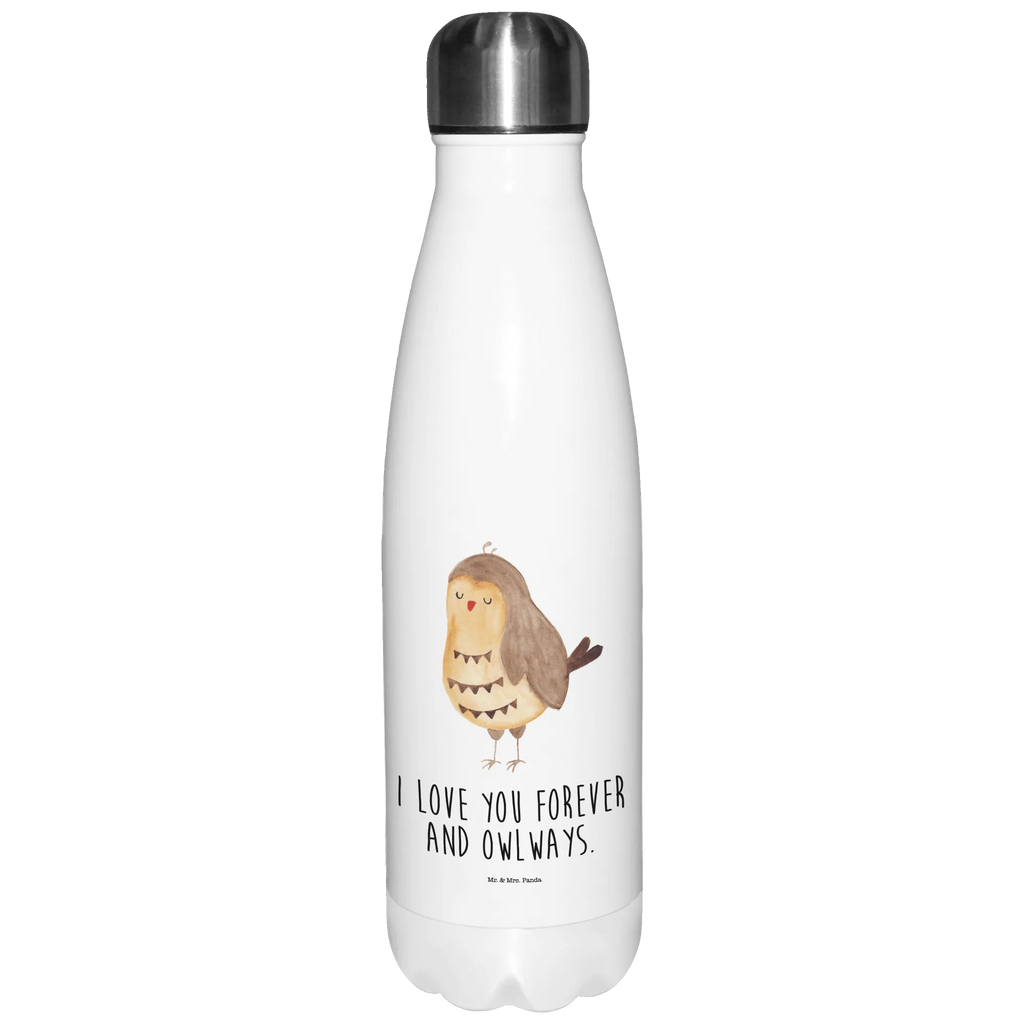 Thermosflasche Eule Zufrieden Isolierflasche, Thermoflasche, Trinkflasche, Thermos, Edelstahl, Eule, Eule Spruch, Eule deko, Owl, Liebe Spruch, Romantisch, Wortspiel lustig, Spruch schön, Geschenk Hochzeitstag