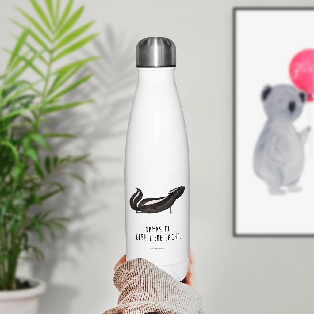 Thermosflasche Stinktier Yoga Isolierflasche, Thermoflasche, Trinkflasche, Thermos, Edelstahl, Stinktier, Skunk, Wildtier, Raubtier, Stinker, Stinki, Yoga, Namaste, Lebe, Liebe, Lache