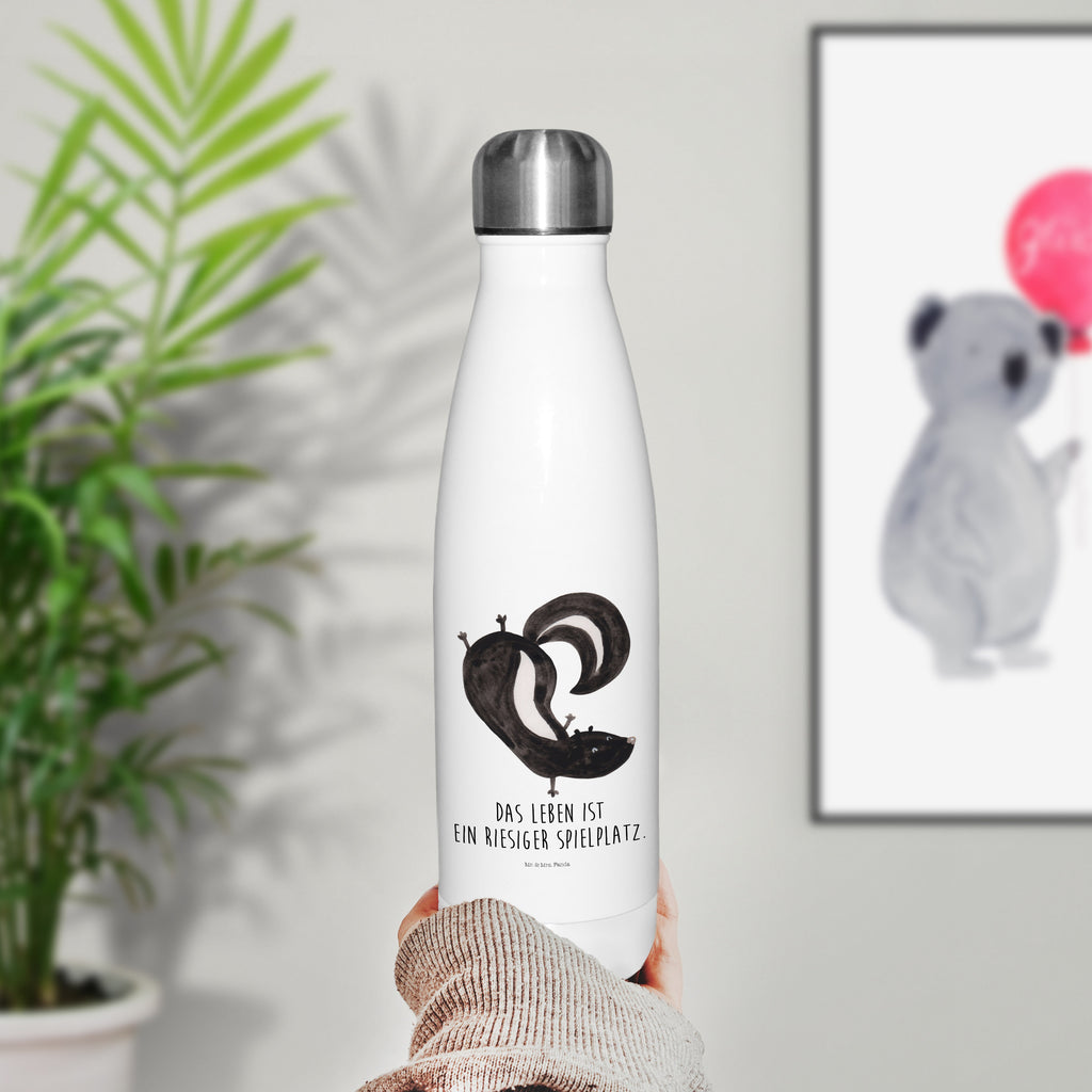 Thermosflasche Stinktier Handstand Isolierflasche, Thermoflasche, Trinkflasche, Thermos, Edelstahl, Stinktier, Skunk, Wildtier, Raubtier, Stinker, Stinki, Spielplatz, verpielt, Kind