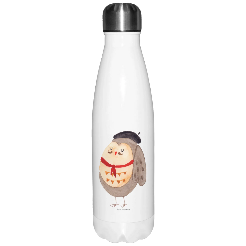 Thermosflasche Eule Französisch Isolierflasche, Thermoflasche, Trinkflasche, Thermos, Edelstahl, Eule, Eulen, Eule Deko, Owl, hibou, La vie est belle, das Leben ist schön, Spruch schön, Spruch Französisch, Frankreich