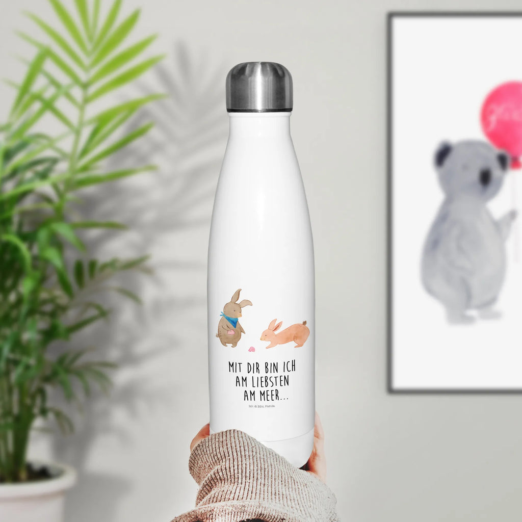 Thermosflasche Hasen Muschel Isolierflasche, Thermoflasche, Trinkflasche, Thermos, Edelstahl, Familie, Vatertag, Muttertag, Bruder, Schwester, Mama, Papa, Oma, Opa, Hasen, beste Freundin, Freundin, Freundinnen, best friends, BFF, Muscheln sammeln, Muscheln, Meer