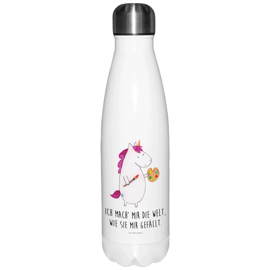 Thermosflasche Einhorn Künstler Isolierflasche, Thermoflasche, Trinkflasche, Thermos, Edelstahl, Einhorn, Einhörner, Einhorn Deko, Unicorn, Englisch, Künstler, Artist, Malen, Zeichnen, Welt, Farbe, Stift, Pinsel, Geschenk, Maler