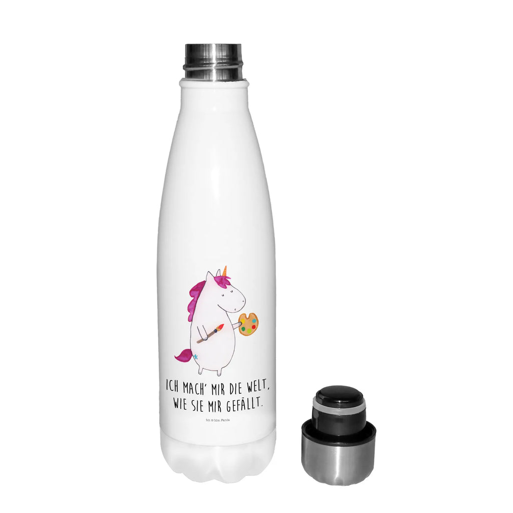 Thermosflasche Einhorn Künstler Isolierflasche, Thermoflasche, Trinkflasche, Thermos, Edelstahl, Einhorn, Einhörner, Einhorn Deko, Unicorn, Englisch, Künstler, Artist, Malen, Zeichnen, Welt, Farbe, Stift, Pinsel, Geschenk, Maler