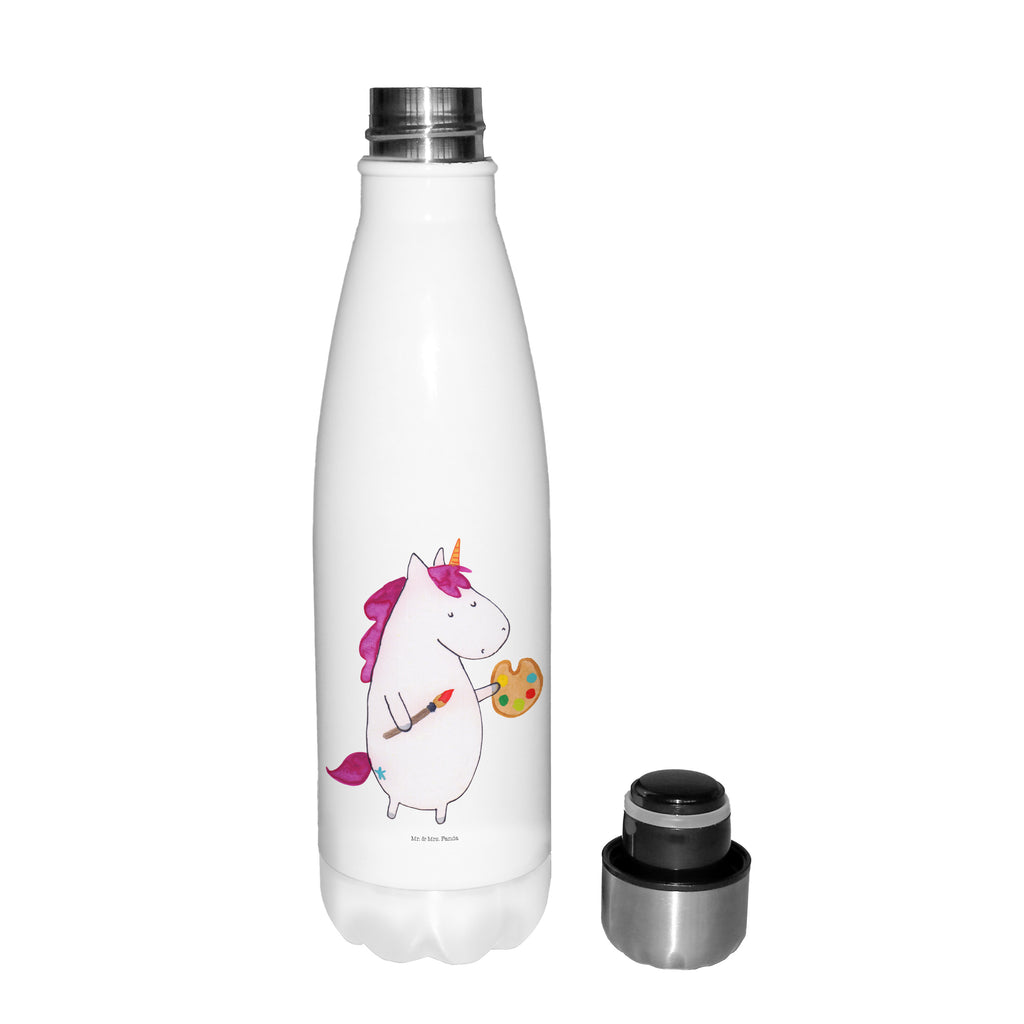 Thermosflasche Einhorn Künstler Isolierflasche, Thermoflasche, Trinkflasche, Thermos, Edelstahl, Einhorn, Einhörner, Einhorn Deko, Unicorn, Englisch, Künstler, Artist, Malen, Zeichnen, Welt, Farbe, Stift, Pinsel, Geschenk, Maler