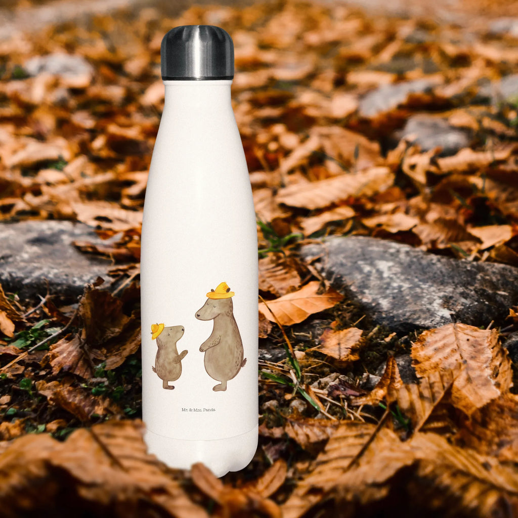 Thermosflasche Bären mit Hut Isolierflasche, Thermoflasche, Trinkflasche, Thermos, Edelstahl, Familie, Vatertag, Muttertag, Bruder, Schwester, Mama, Papa, Oma, Opa, Bär, Bären, Vater, Papi, Paps, Dad, Daddy, Lieblingsmensch, Sohn, Söhne, Kind, Kinder, Vater-Sohn, Family, Vorbild