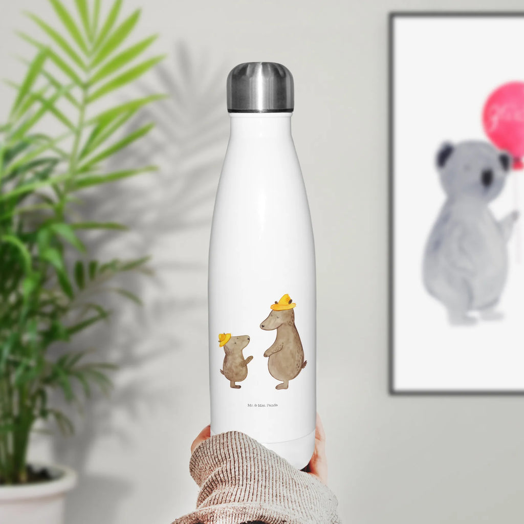 Thermosflasche Bären mit Hut Isolierflasche, Thermoflasche, Trinkflasche, Thermos, Edelstahl, Familie, Vatertag, Muttertag, Bruder, Schwester, Mama, Papa, Oma, Opa, Bär, Bären, Vater, Papi, Paps, Dad, Daddy, Lieblingsmensch, Sohn, Söhne, Kind, Kinder, Vater-Sohn, Family, Vorbild