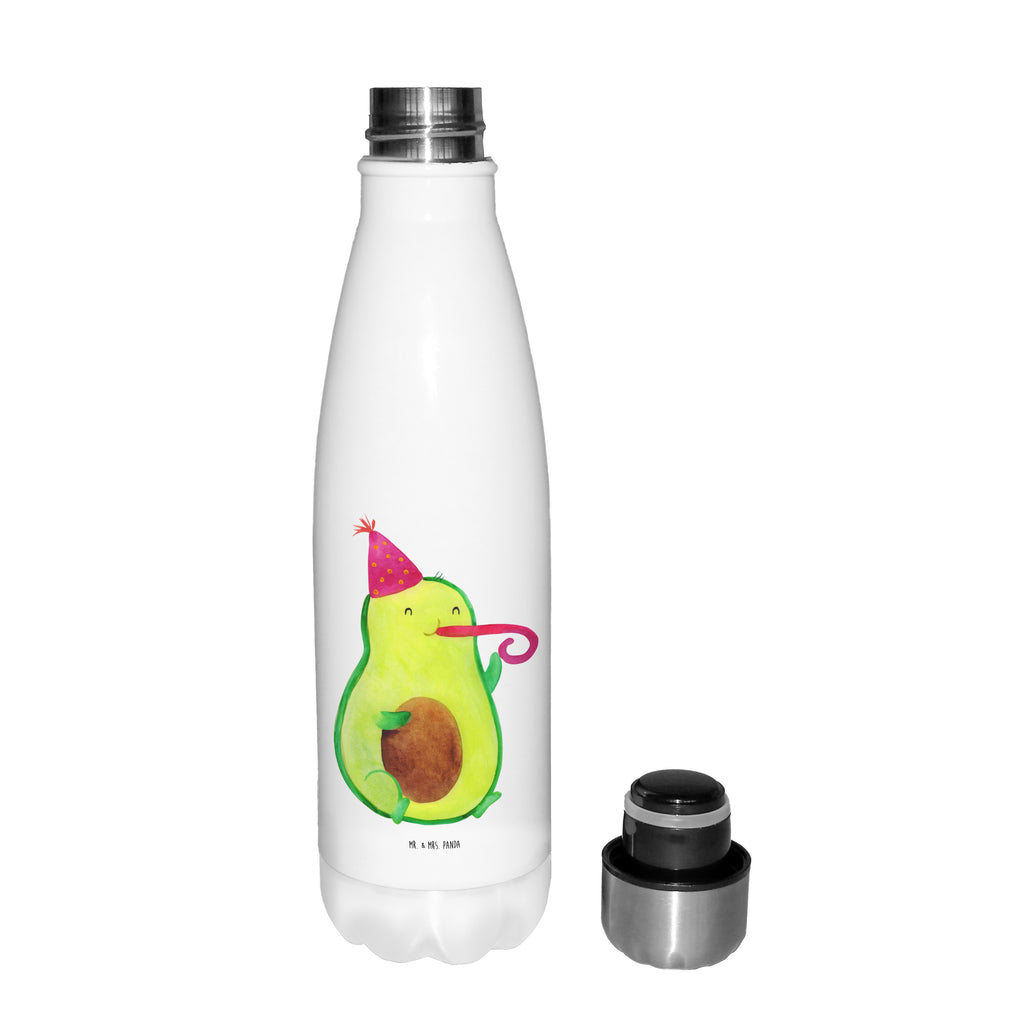 Thermosflasche Avocado Partyhupe Isolierflasche, Thermoflasche, Trinkflasche, Thermos, Edelstahl, Avocado, Veggie, Vegan, Gesund, Party, Feierlichkeit, Feier, Fete, Geburtstag, Gute Laune, Tröte