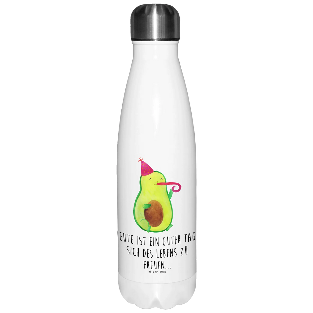 Thermosflasche Avocado Partyhupe Isolierflasche, Thermoflasche, Trinkflasche, Thermos, Edelstahl, Avocado, Veggie, Vegan, Gesund, Party, Feierlichkeit, Feier, Fete, Geburtstag, Gute Laune, Tröte