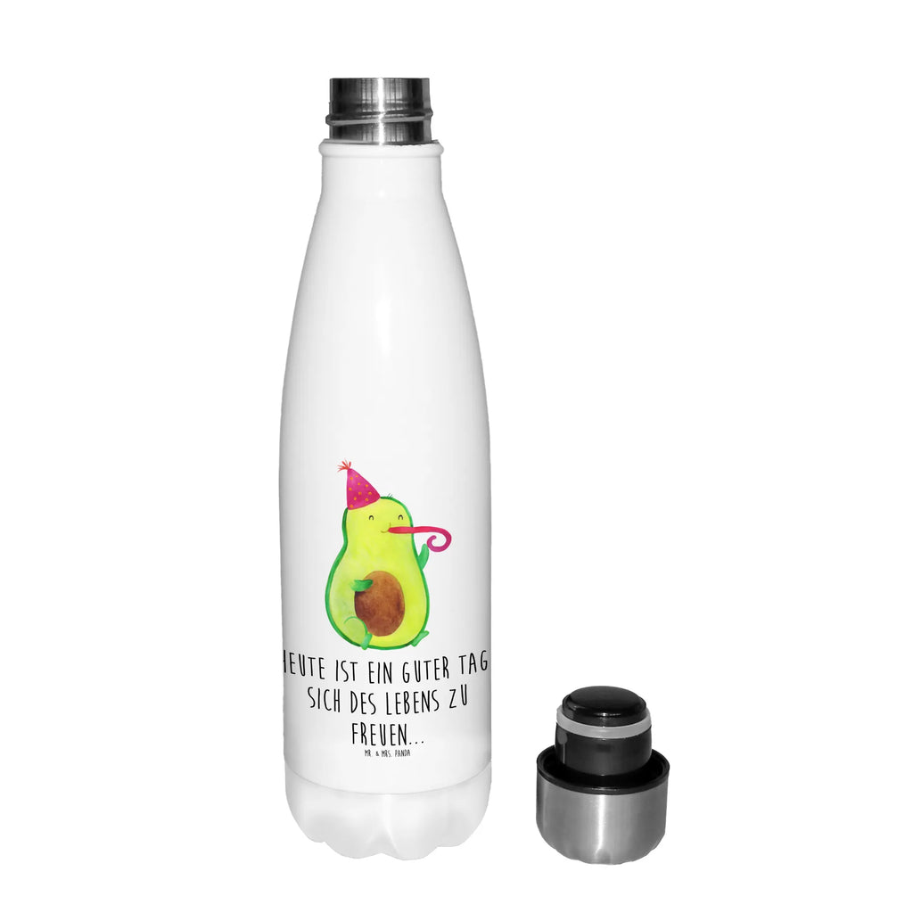 Thermosflasche Avocado Partyhupe Isolierflasche, Thermoflasche, Trinkflasche, Thermos, Edelstahl, Avocado, Veggie, Vegan, Gesund, Party, Feierlichkeit, Feier, Fete, Geburtstag, Gute Laune, Tröte