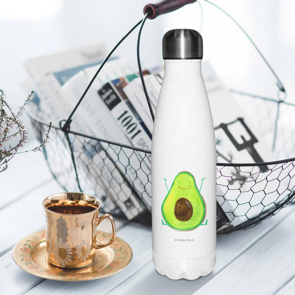 Thermosflasche Avocado Happy Isolierflasche, Thermoflasche, Trinkflasche, Thermos, Edelstahl, Avocado, Veggie, Vegan, Gesund, Chaos