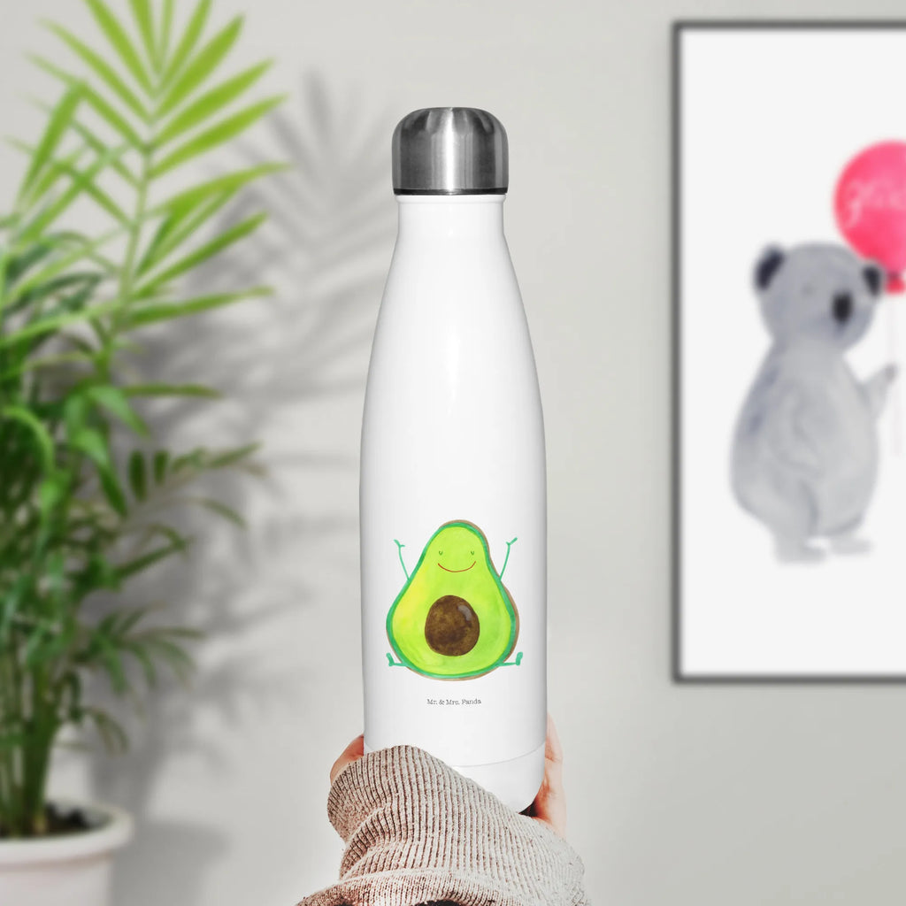 Thermosflasche Avocado Happy Isolierflasche, Thermoflasche, Trinkflasche, Thermos, Edelstahl, Avocado, Veggie, Vegan, Gesund, Chaos