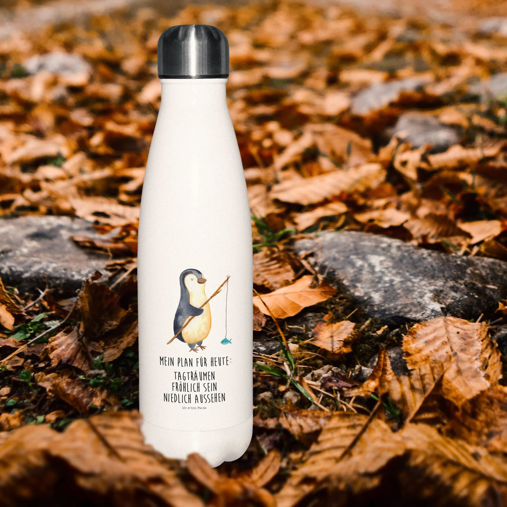 Thermosflasche Pinguin Angler Isolierflasche, Thermoflasche, Trinkflasche, Thermos, Edelstahl, Pinguin, Pinguine, Angeln, Angler, Tagträume, Hobby, Plan, Planer, Tagesplan, Neustart, Motivation, Geschenk, Freundinnen, Geschenkidee, Urlaub, Wochenende