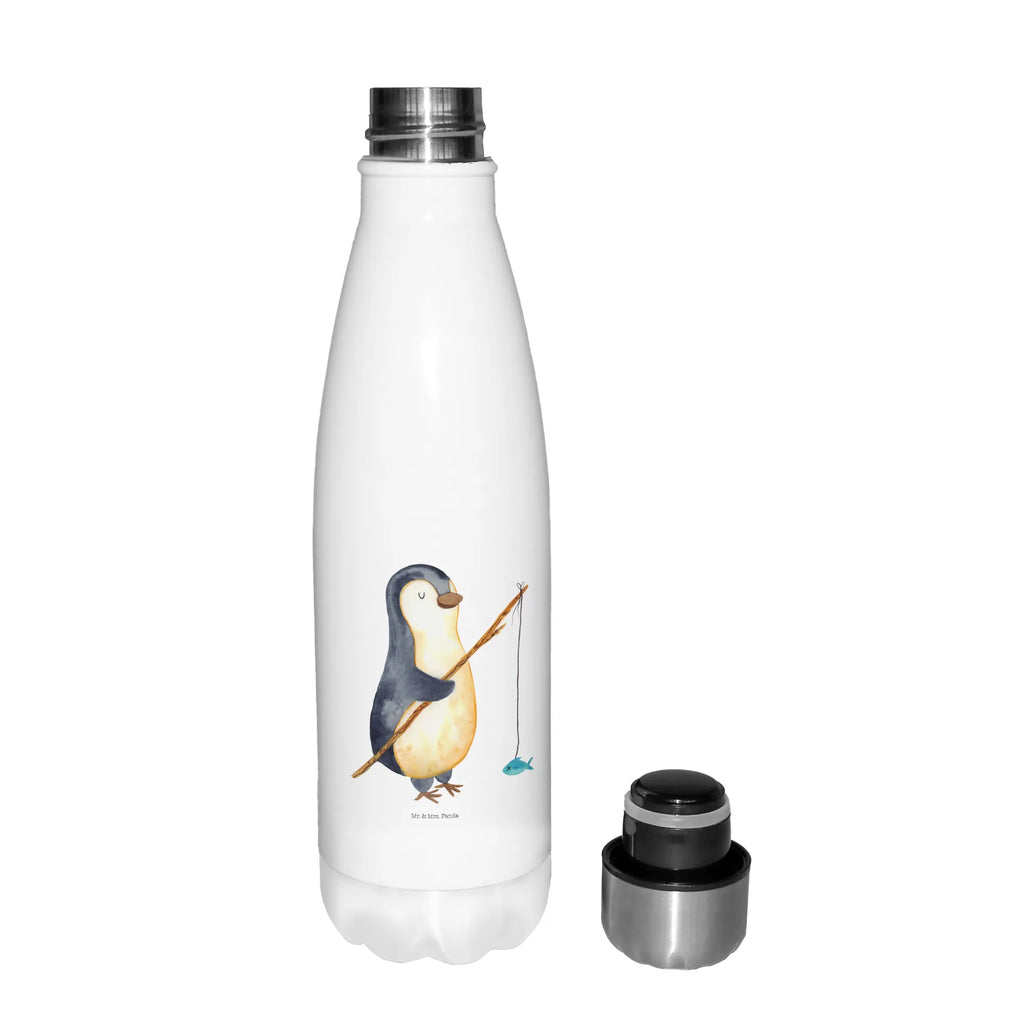 Thermosflasche Pinguin Angler Isolierflasche, Thermoflasche, Trinkflasche, Thermos, Edelstahl, Pinguin, Pinguine, Angeln, Angler, Tagträume, Hobby, Plan, Planer, Tagesplan, Neustart, Motivation, Geschenk, Freundinnen, Geschenkidee, Urlaub, Wochenende