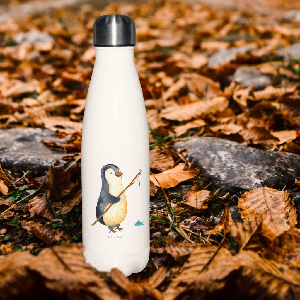 Thermosflasche Pinguin Angler Isolierflasche, Thermoflasche, Trinkflasche, Thermos, Edelstahl, Pinguin, Pinguine, Angeln, Angler, Tagträume, Hobby, Plan, Planer, Tagesplan, Neustart, Motivation, Geschenk, Freundinnen, Geschenkidee, Urlaub, Wochenende