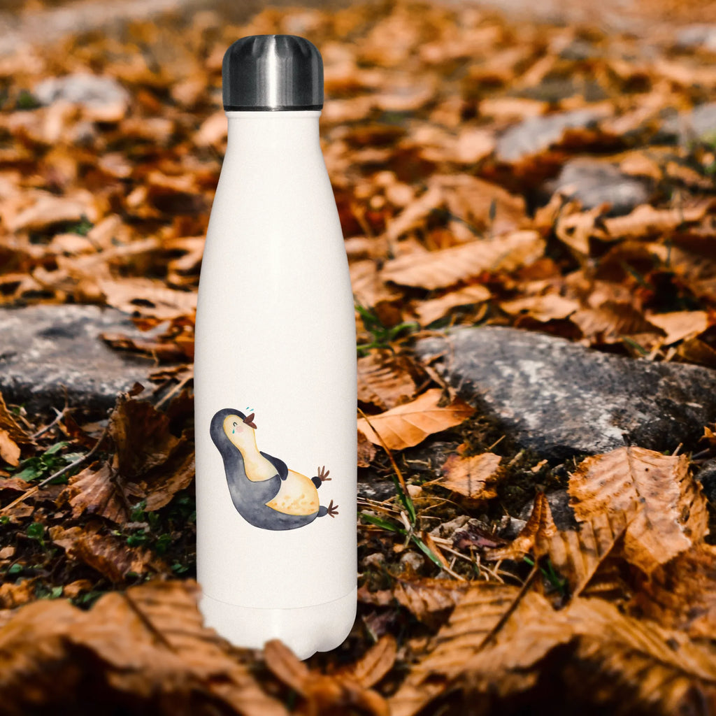 Thermosflasche Pinguin lachend Isolierflasche, Thermoflasche, Trinkflasche, Thermos, Edelstahl, Pinguin, Pinguine, lustiger Spruch, Optimismus, Fröhlich, Lachen, Humor, Fröhlichkeit