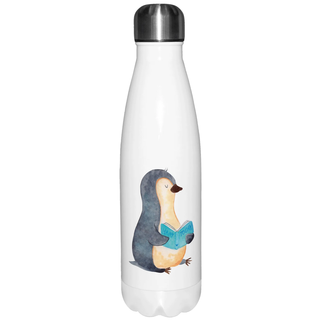 Thermosflasche Pinguin Buch Isolierflasche, Thermoflasche, Trinkflasche, Thermos, Edelstahl, Pinguin, Pinguine, Buch, Lesen, Bücherwurm, Nichtstun, Faulenzen, Ferien, Urlaub, Freizeit