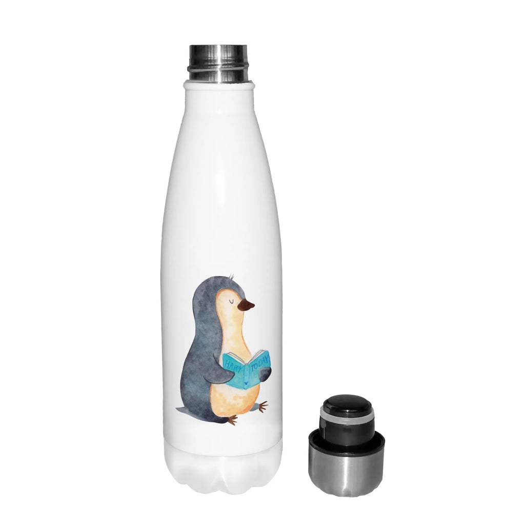 Thermosflasche Pinguin Buch Isolierflasche, Thermoflasche, Trinkflasche, Thermos, Edelstahl, Pinguin, Pinguine, Buch, Lesen, Bücherwurm, Nichtstun, Faulenzen, Ferien, Urlaub, Freizeit