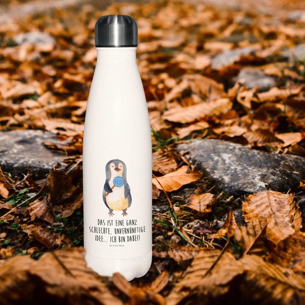 Thermosflasche Pinguin Lolli Isolierflasche, Thermoflasche, Trinkflasche, Thermos, Edelstahl, Pinguin, Pinguine, Lolli, Süßigkeiten, Blödsinn, Spruch, Rebell, Gauner, Ganove, Rabauke