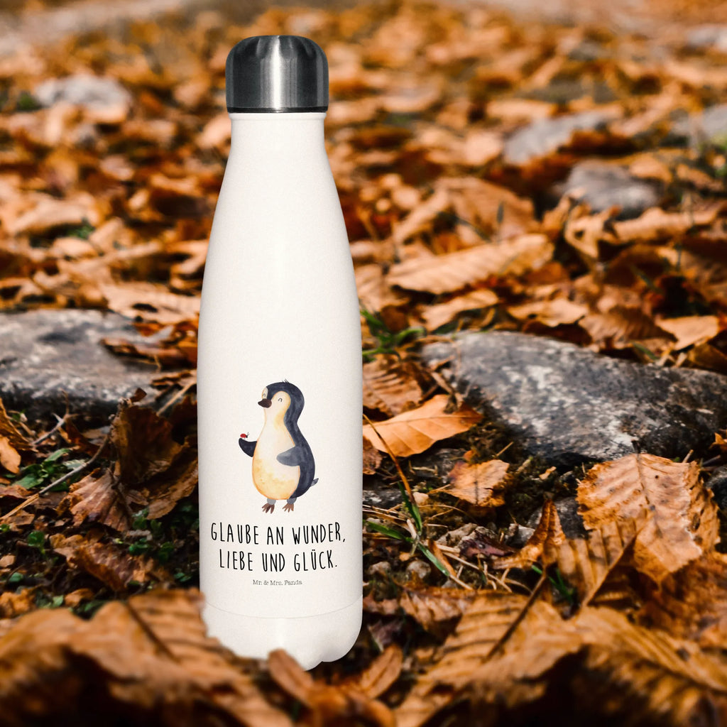 Thermosflasche Pinguin Marienkäfer Isolierflasche, Thermoflasche, Trinkflasche, Thermos, Edelstahl, Pinguin, Pinguine, Marienkäfer, Liebe, Wunder, Glück, Freude, Lebensfreude