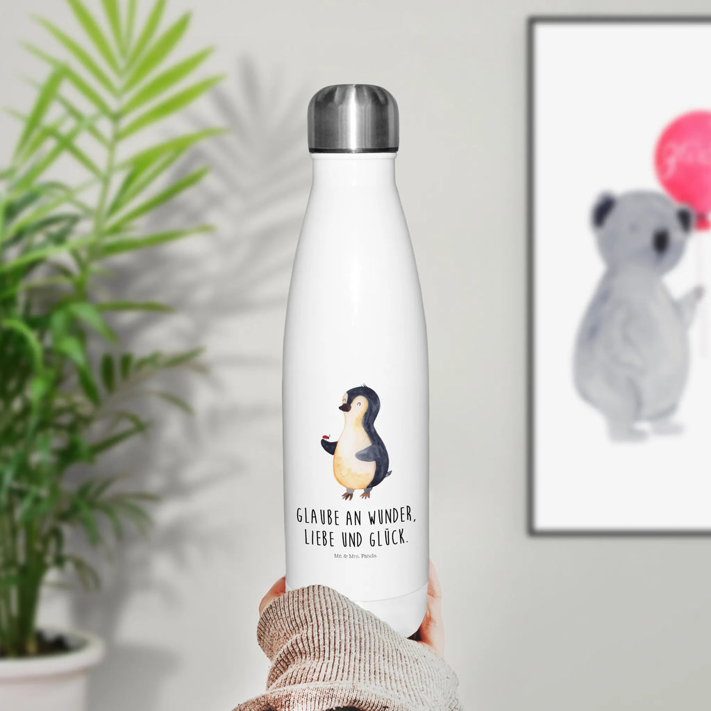 Thermosflasche Pinguin Marienkäfer Isolierflasche, Thermoflasche, Trinkflasche, Thermos, Edelstahl, Pinguin, Pinguine, Marienkäfer, Liebe, Wunder, Glück, Freude, Lebensfreude