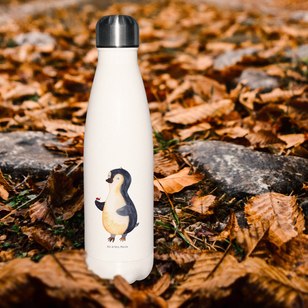 Thermosflasche Pinguin Marienkäfer Isolierflasche, Thermoflasche, Trinkflasche, Thermos, Edelstahl, Pinguin, Pinguine, Marienkäfer, Liebe, Wunder, Glück, Freude, Lebensfreude