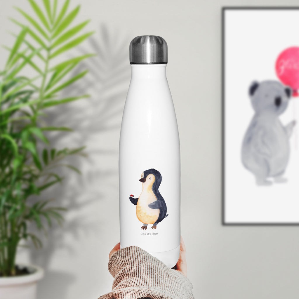 Thermosflasche Pinguin Marienkäfer Isolierflasche, Thermoflasche, Trinkflasche, Thermos, Edelstahl, Pinguin, Pinguine, Marienkäfer, Liebe, Wunder, Glück, Freude, Lebensfreude