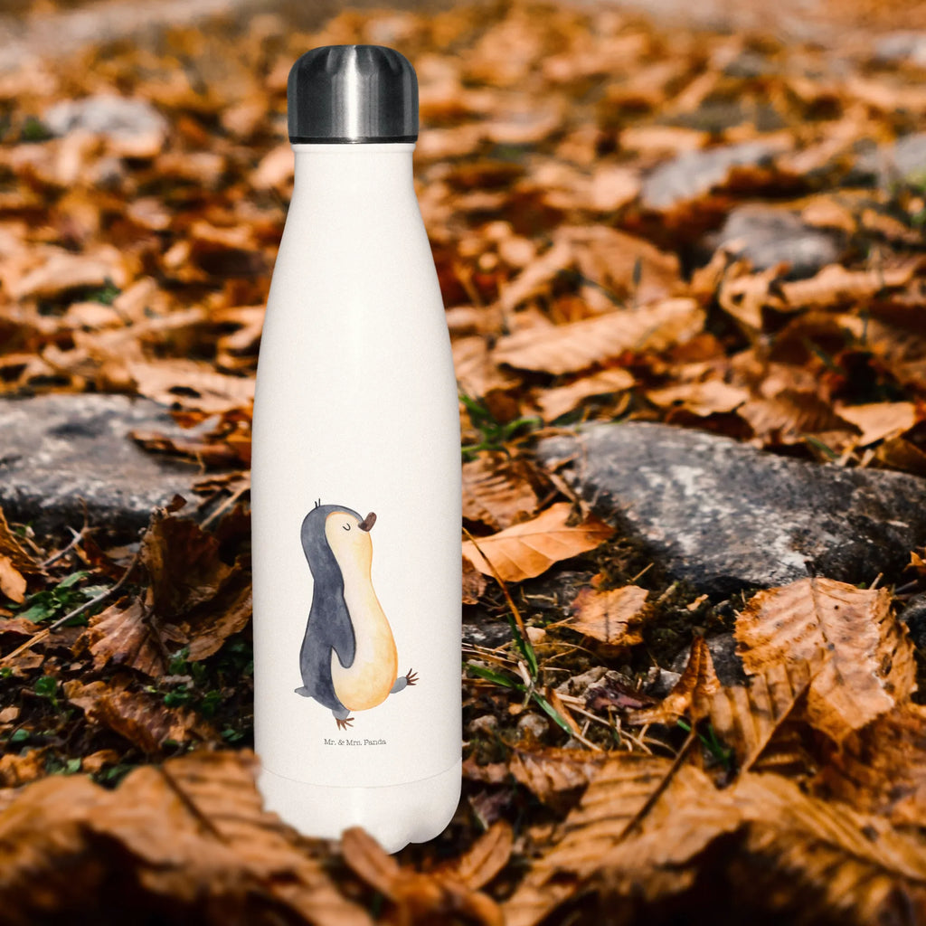 Thermosflasche Pinguin marschierend Isolierflasche, Thermoflasche, Trinkflasche, Thermos, Edelstahl, Pinguin, Pinguine, Frühaufsteher, Langschläfer, Bruder, Schwester, Familie