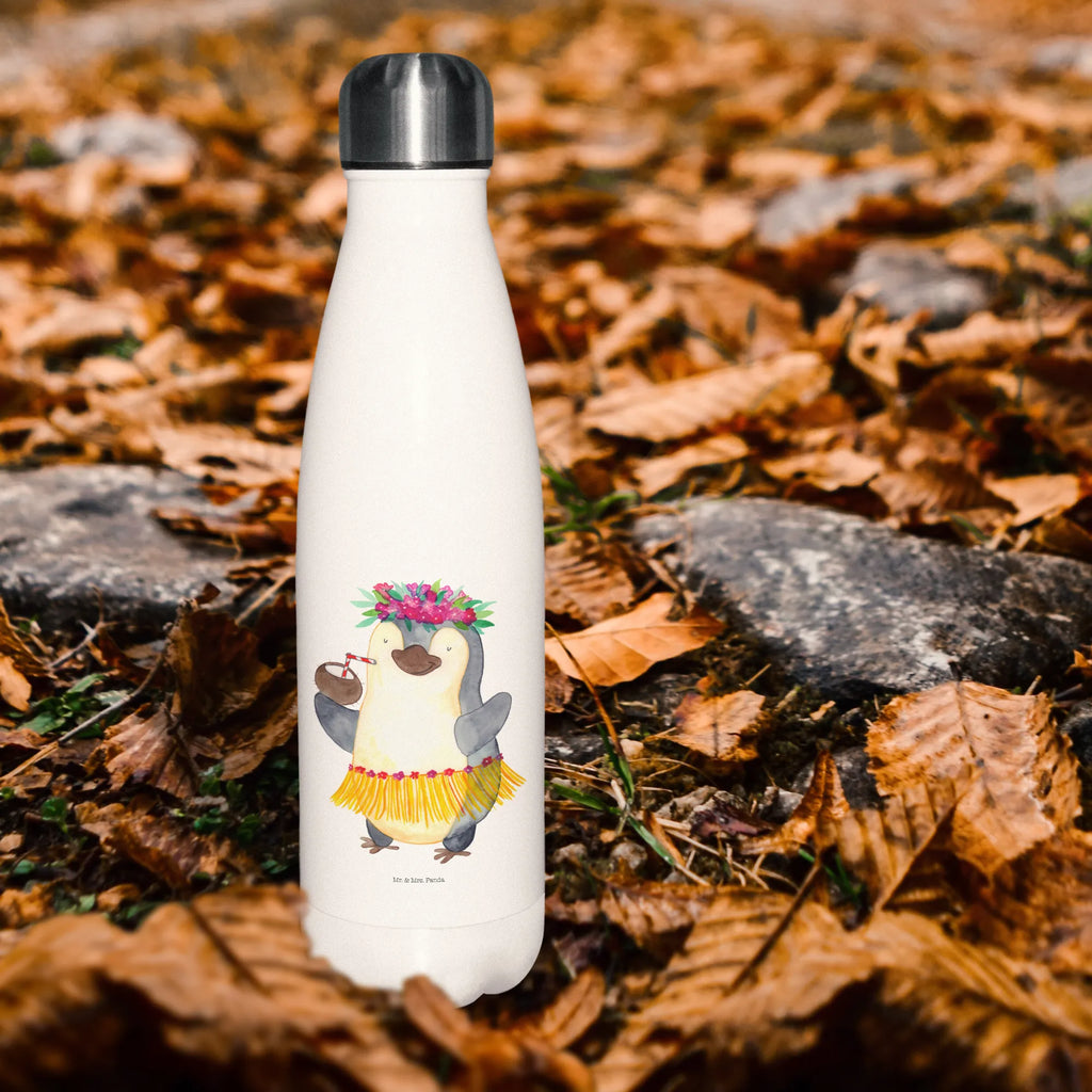 Thermosflasche Pinguin Kokosnuss Isolierflasche, Thermoflasche, Trinkflasche, Thermos, Edelstahl, Pinguin, Aloha, Hawaii, Urlaub, Kokosnuss, Pinguine