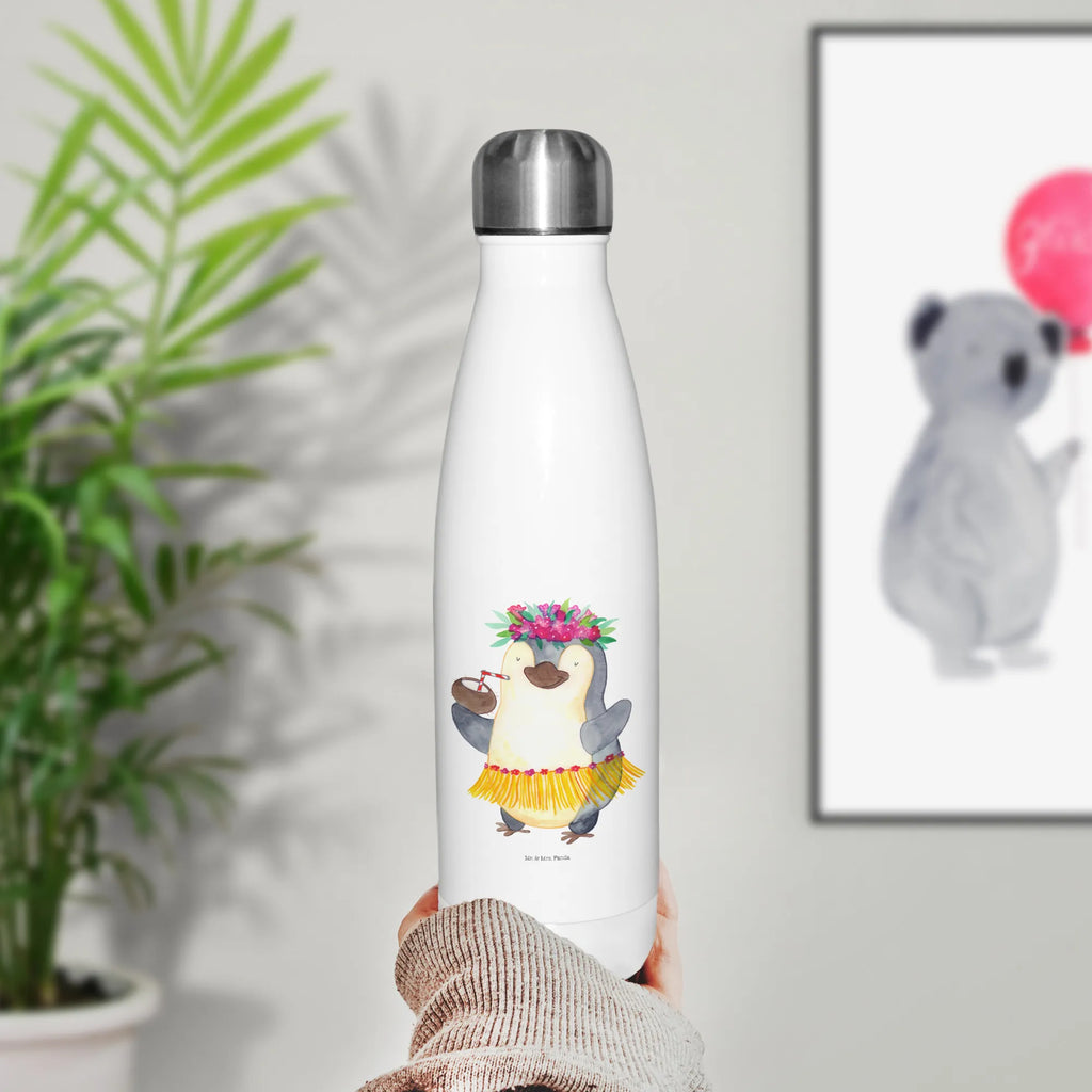 Thermosflasche Pinguin Kokosnuss Isolierflasche, Thermoflasche, Trinkflasche, Thermos, Edelstahl, Pinguin, Aloha, Hawaii, Urlaub, Kokosnuss, Pinguine