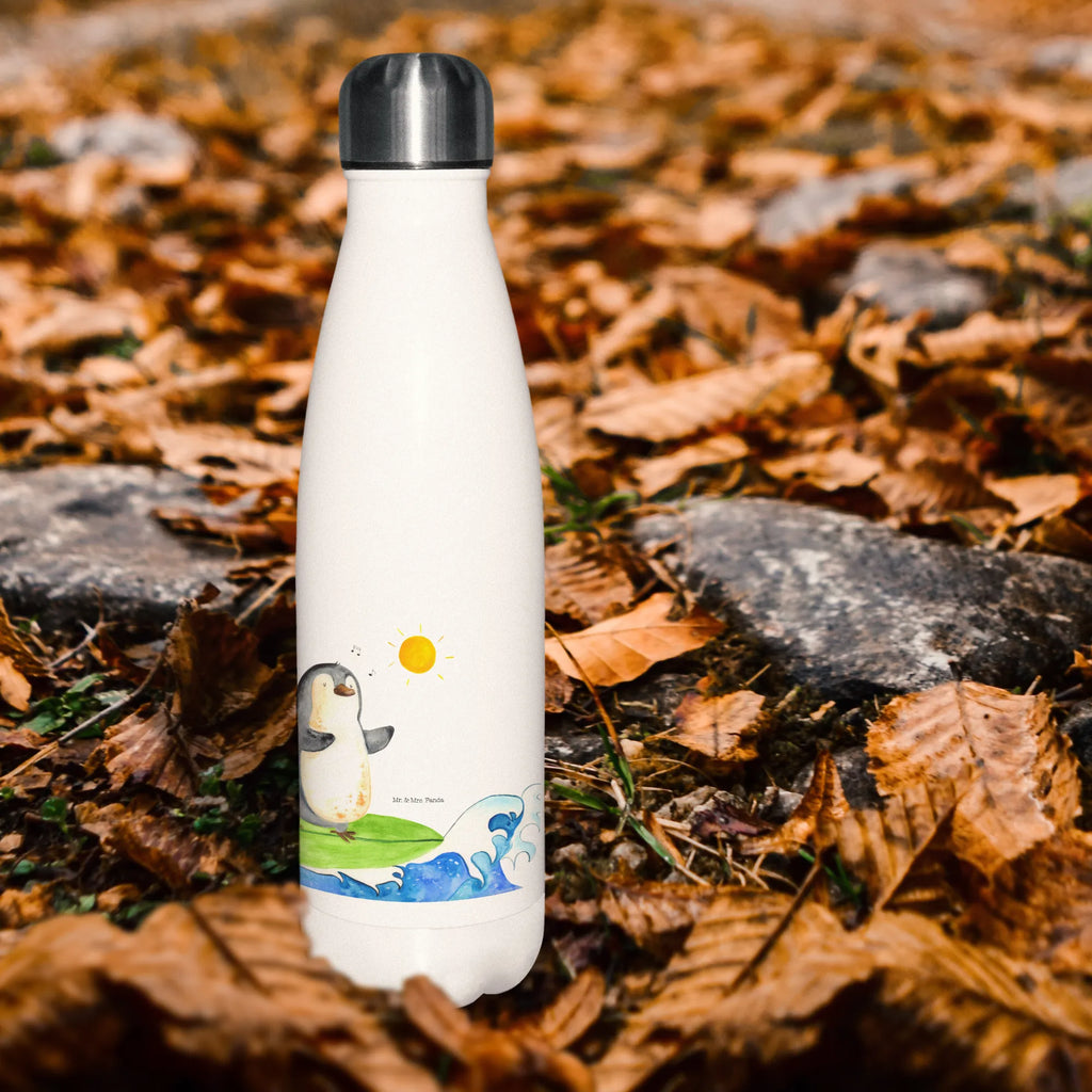 Thermosflasche Pinguin Surfer Isolierflasche, Thermoflasche, Trinkflasche, Thermos, Edelstahl, Pinguin, Pinguine, surfen, Surfer, Hawaii, Urlaub, Wellen, Wellen reiten, Portugal