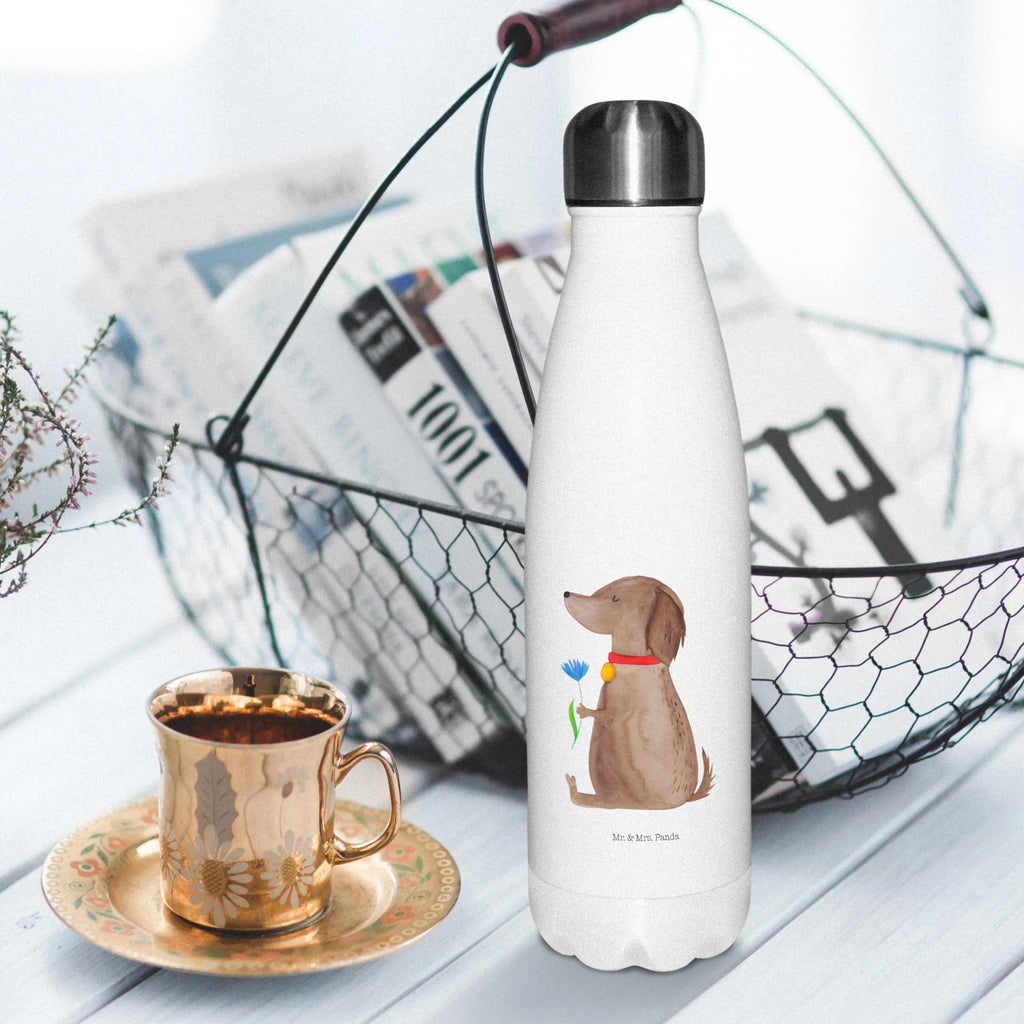 Thermosflasche Hund Blume Isolierflasche, Thermoflasche, Trinkflasche, Thermos, Edelstahl, Hund, Hundemotiv, Haustier, Hunderasse, Tierliebhaber, Hundebesitzer, Sprüche, Hunde, Frauchen, Hundeliebe