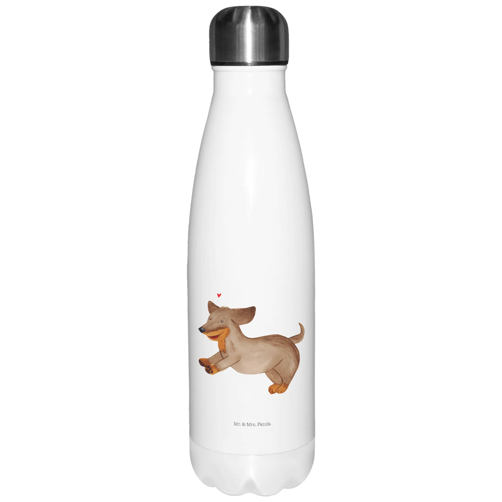 Thermosflasche Hund Dackel fröhlich Isolierflasche, Thermoflasche, Trinkflasche, Thermos, Edelstahl, Hund, Hundemotiv, Haustier, Hunderasse, Tierliebhaber, Hundebesitzer, Sprüche, Hunde, Dackel, Dachshund, happy dog